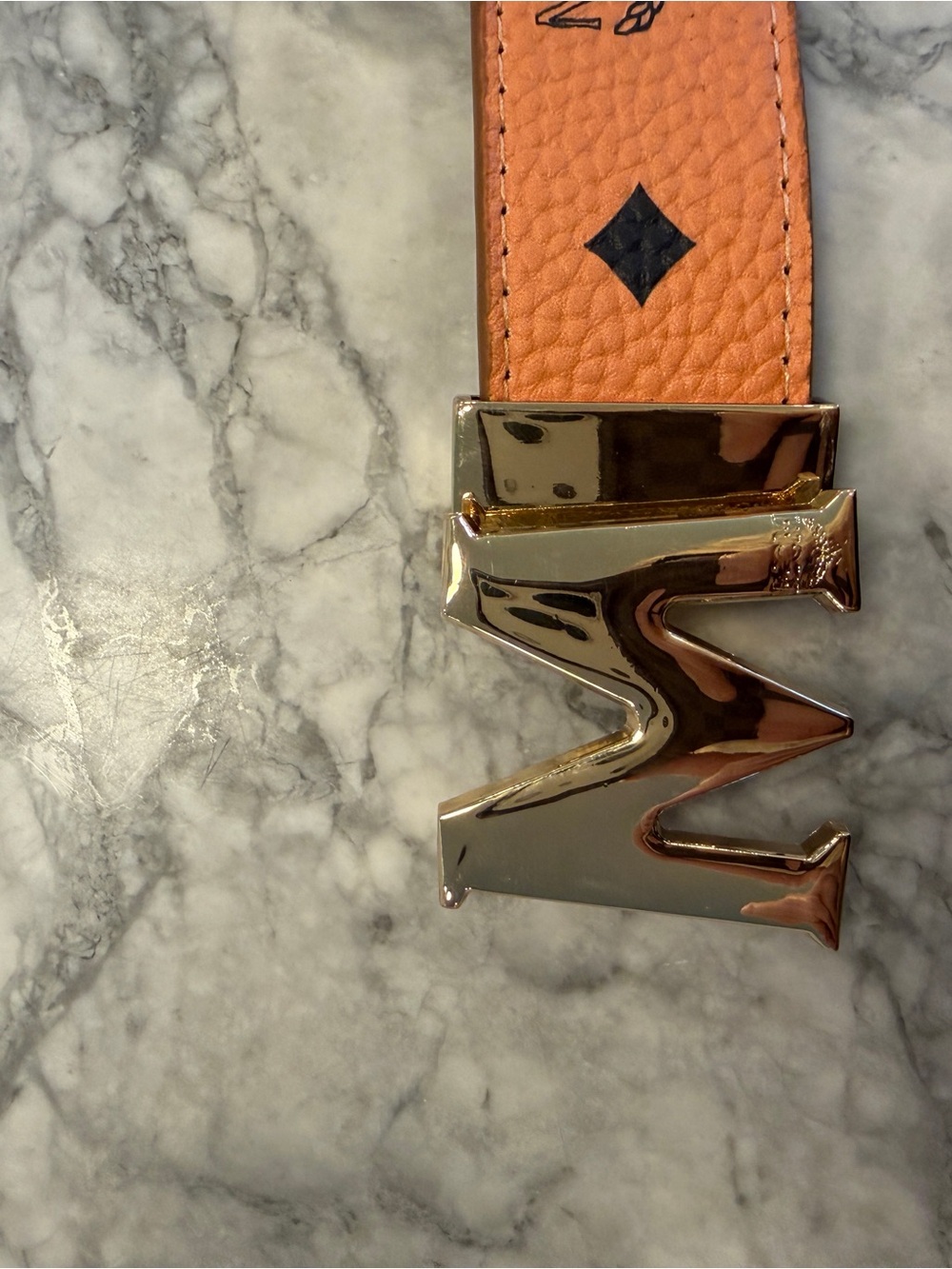 THRIFTED MCM Men's Cognac-Orange Logo Belt with Gold M Buckle - Picture 3 of 5